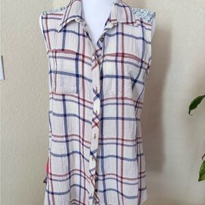 Aratta Plaid Sleeveless Tunic - Red, Blue, Cream